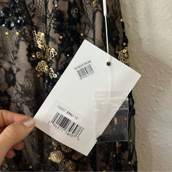 Mac Duggal Floral Embellished V-Neck Midi Dress With Shoulder Bow NEW Size 12 - Picture 8 of 12